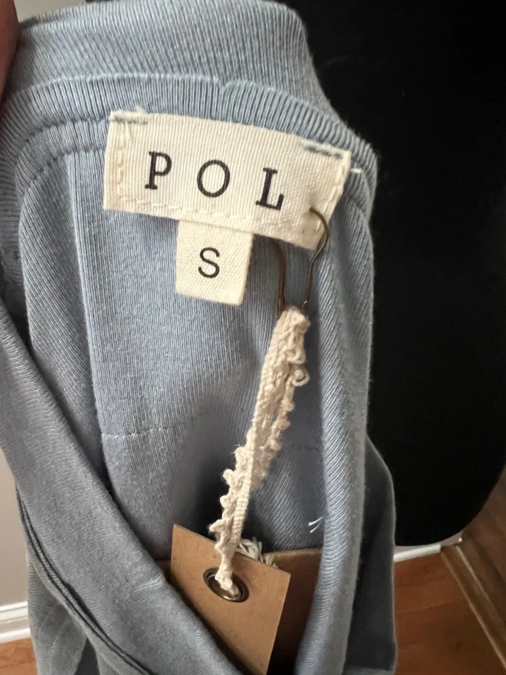 POL Distressed Chevron Ruffle Pullover in Slate Blue/Grey - Picture 7 of 7
